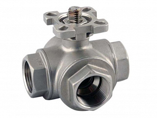 Stainless steel three-way ball valve Tork KV904 DN 15 with ISO flange