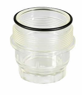 Transparent plastic strainer well with O-ring for Honeywell D06F pressure reducing valves, 1/2"-3/4"