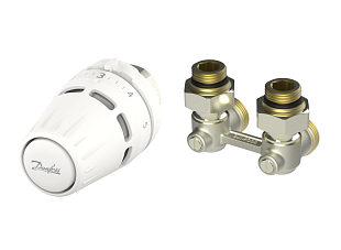 Set with Danfoss Regus M30x1.5 thermostatic head and RLV-KB angled H-piece (015G5307)